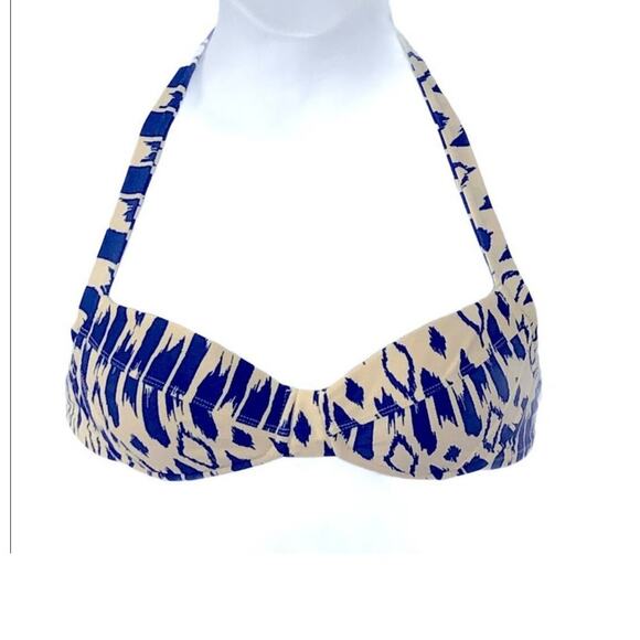 J. Crew Blue & White Underwire Bikini Top 34C – Sweetheart Halter EUC - Picture 2 of 15